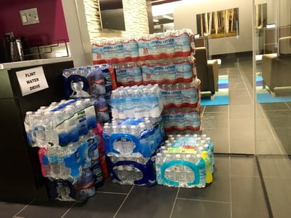 Our donation piling up in the kitchen